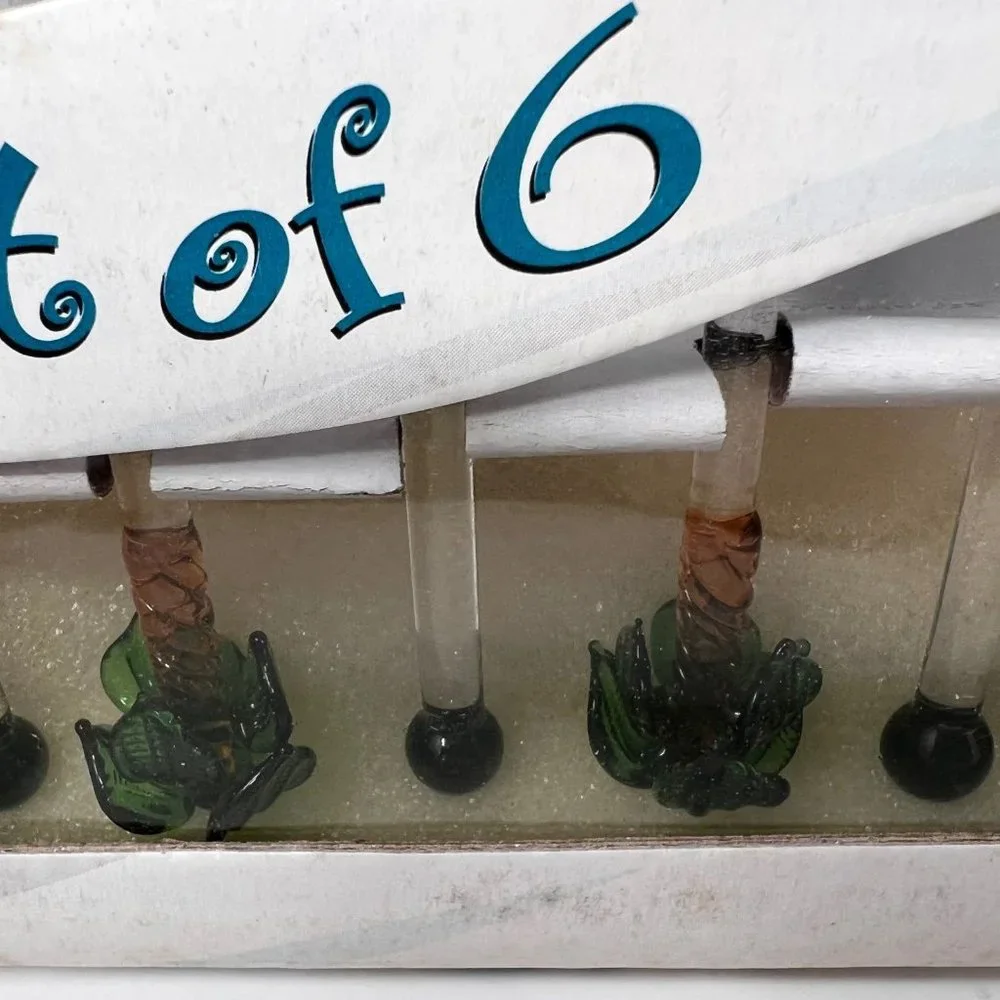 Swizzle Sticks LS Arts Venezia Art Glass Palm Trees New Old‎ Stock 2 Sets of 6